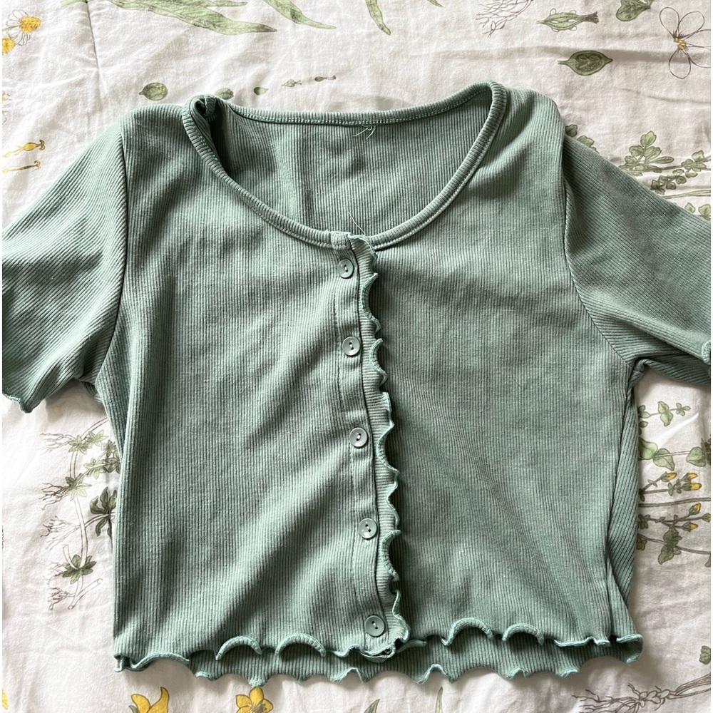 Buttoned Green Crop Top
